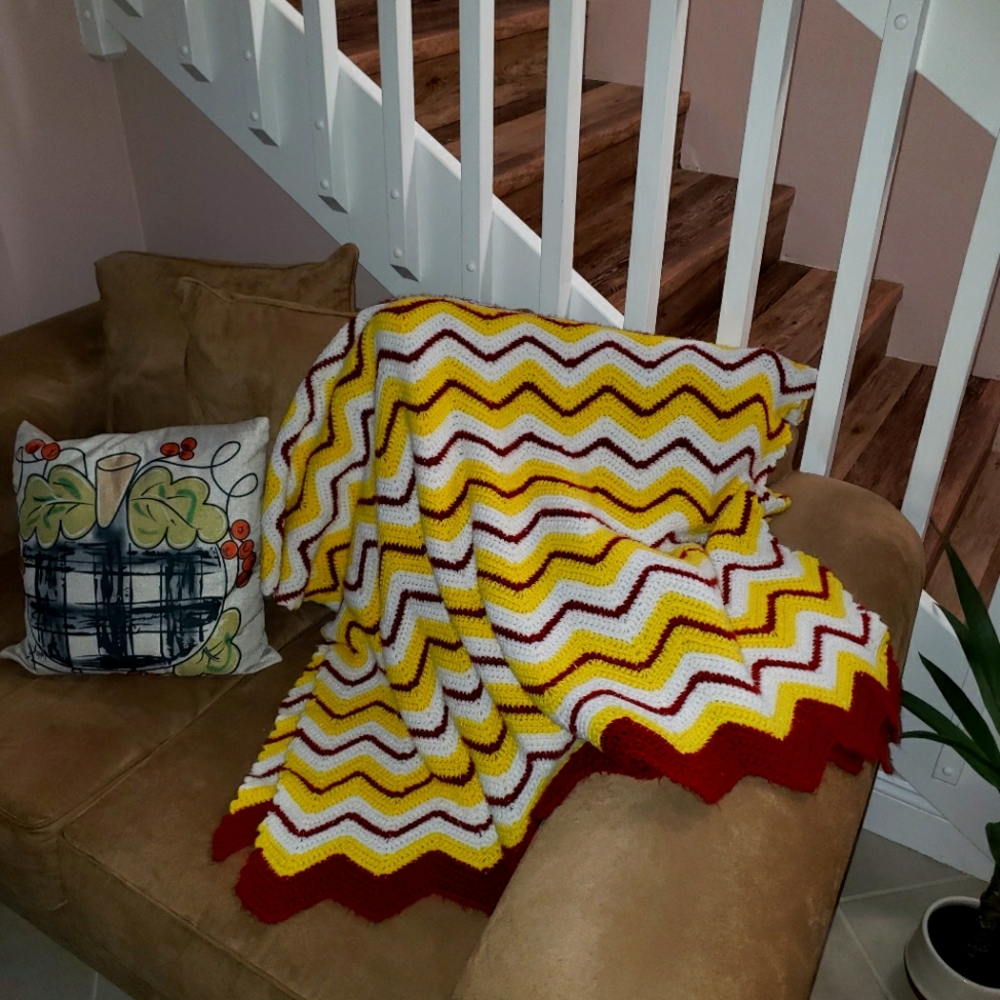 Vintage Boho crochet chevron afghan throw afgan, 79" x 38" approximately.